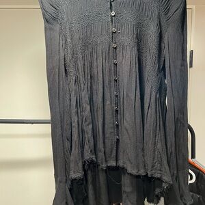Free People Black Gauzy Button-Front Boho Tunic
